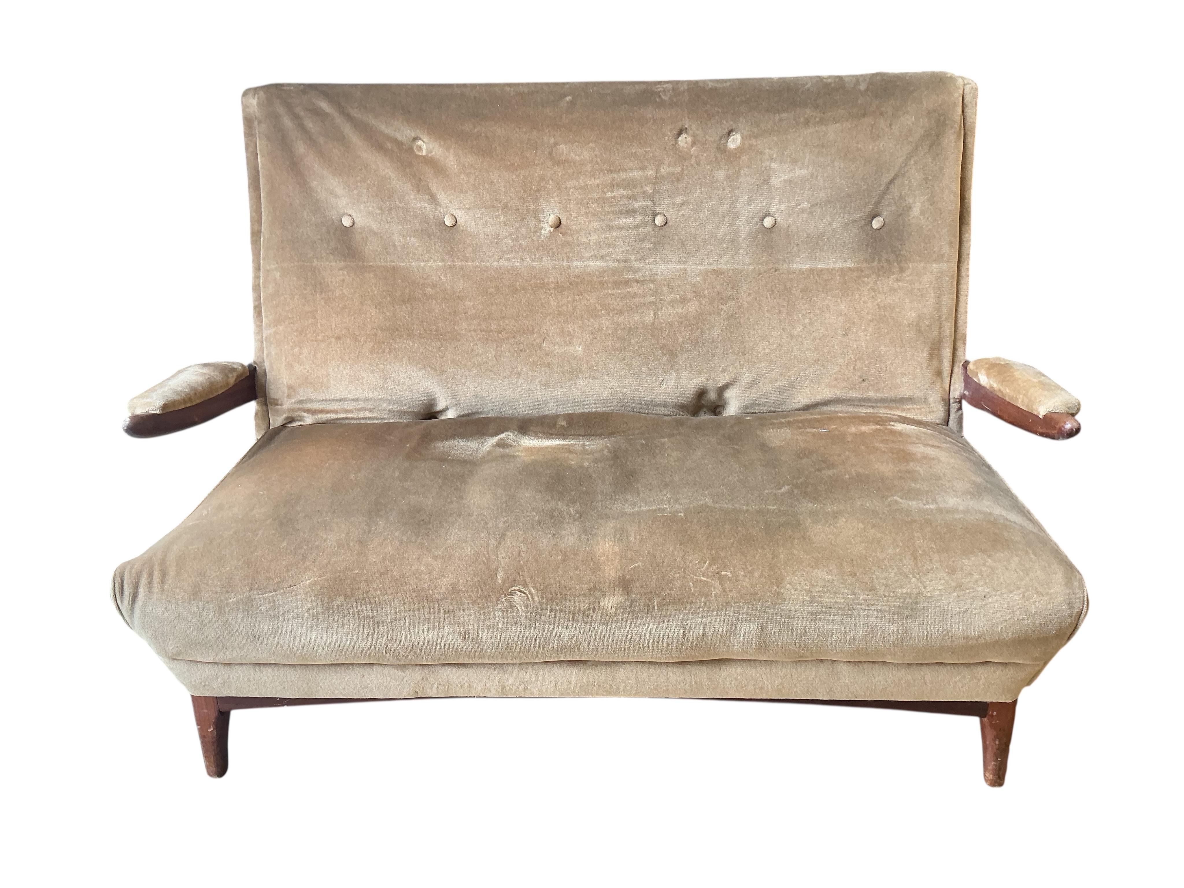 An Italian style mid century settee, width 132cm, depth 64cm, height 81cm